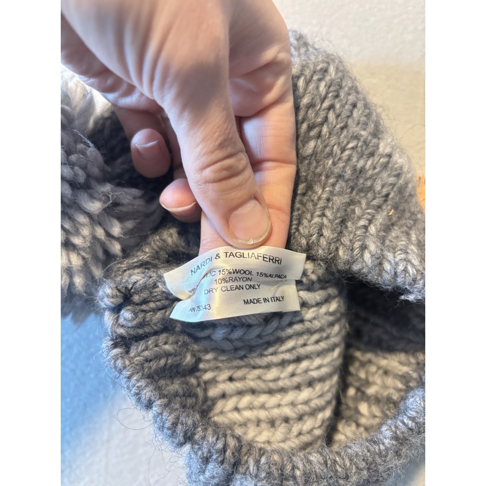 Nardi Tagliaferri Alpaca Wool Gray Chunky Knit Pom Beanie Made in Italy Women - Picture 3 of 3
